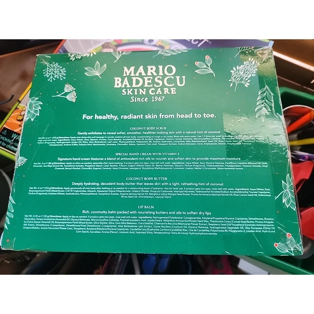MARIO BADESCU‎ COCONUT BODY SCRUB, HAND CREAM, LIP BALM & BODY BUTTER - 4 PC SET